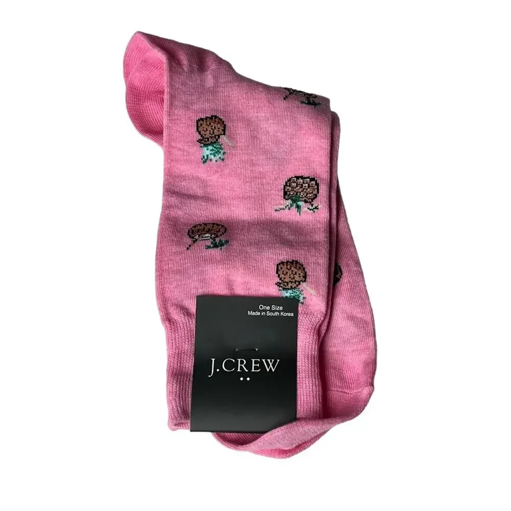 J.Crew  Preppy Crew Style Trouser Pink Tropical Coconut Drink Socks OS NWT